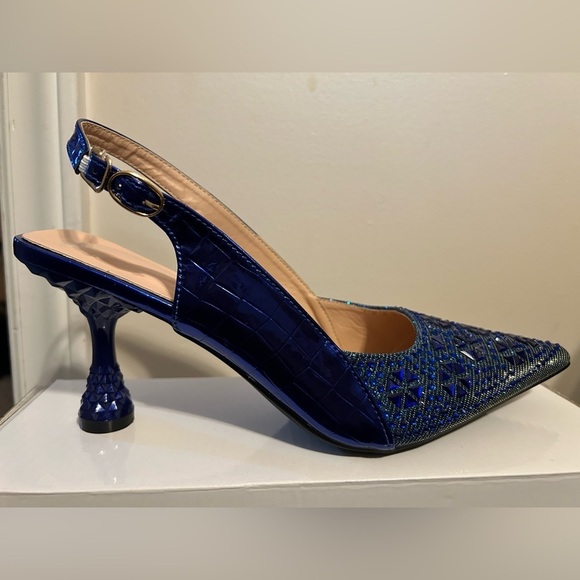 Blue Shimmer Heels with Futuristic Finish - Picture 6 of 10